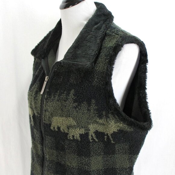 Woolrich Vest Womens Size L Green Black Check Moose Full Zip Front Pockets - Picture 4 of 9